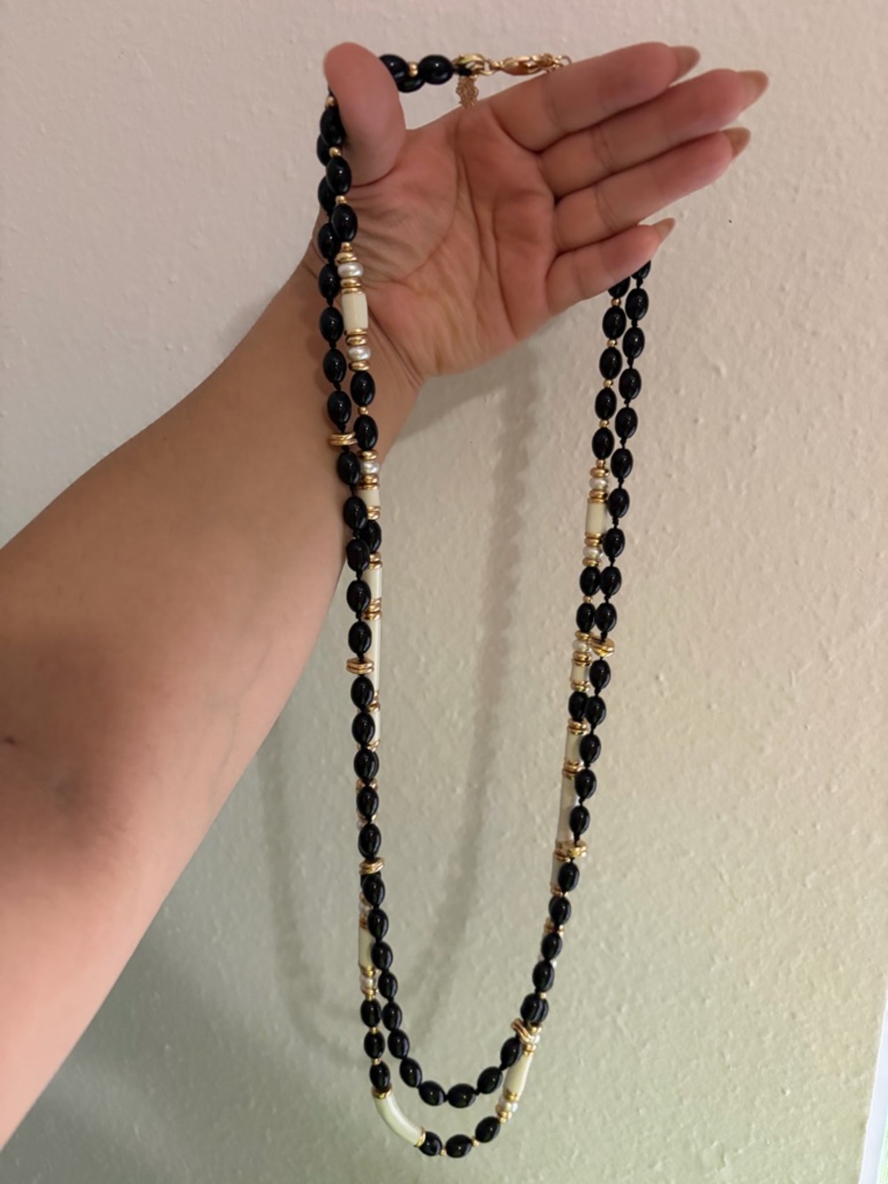 White House Black Market Black and Gold Double-Strand Beaded Necklace